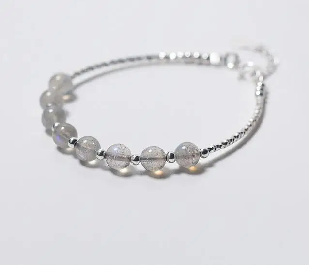 Moonstone & Round Beads Bracelet 925 Sterling Silver Fine Jewelry GTLS551