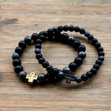6mm Stone Bead & Hematite Men's Cross Pendant Bracelet