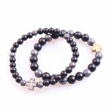 6mm Stone Bead & Hematite Men's Cross Pendant Bracelet