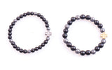 6mm Stone Bead & Hematite Men's Cross Pendant Bracelet