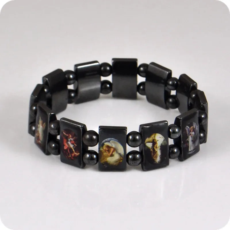 6pc Angel Hematite Rosary Bracelet Religious Jewelry