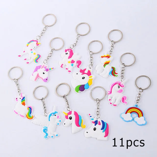 6pcs 11pcs Creative Unicorn Keychain PVC Soft Plastic Cartoon doll bag pendant