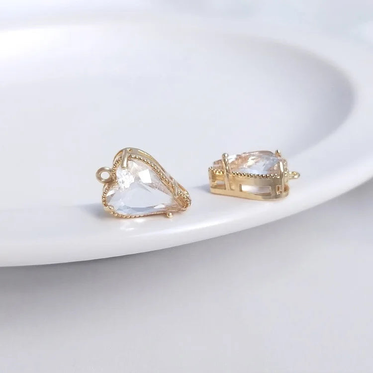 6pcs 14K Plated Heart CZ Charms DIY Jewelry Making