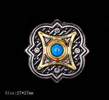 6pcs 27mm Silver Two-tone Engraved Turquoise Concho For Leathercraft