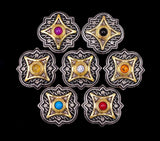 6pcs 27mm Silver Two-tone Engraved Turquoise Concho For Leathercraft