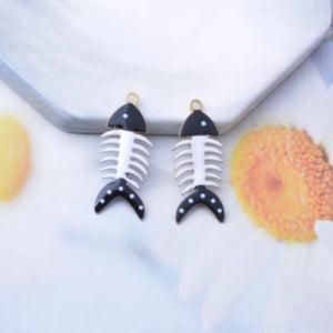 6pcs Copper Enamel Fish bone Charms Two-sided Pendant DIY Earring Making