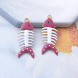 6pcs Copper Enamel Fish bone Charms Two-sided Pendant DIY Earring Making