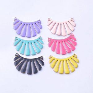 6pcs Copper Enamelled Fan-shaped Charms Necklace Earring Pendant