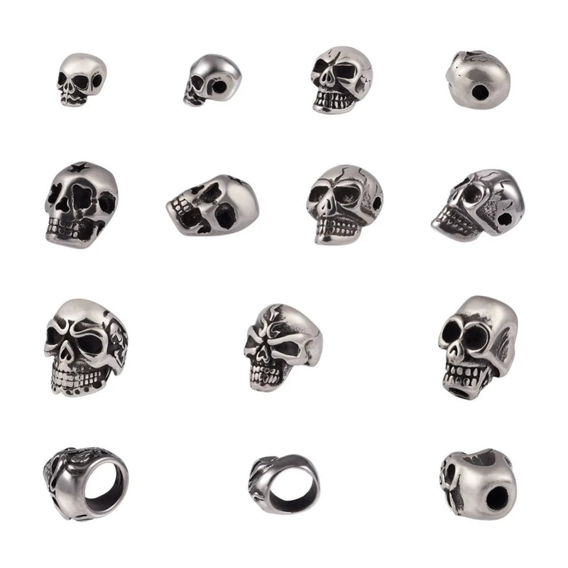 6pcs 304 Stainless Steel Skull Beads for Halloween DIY Crafts