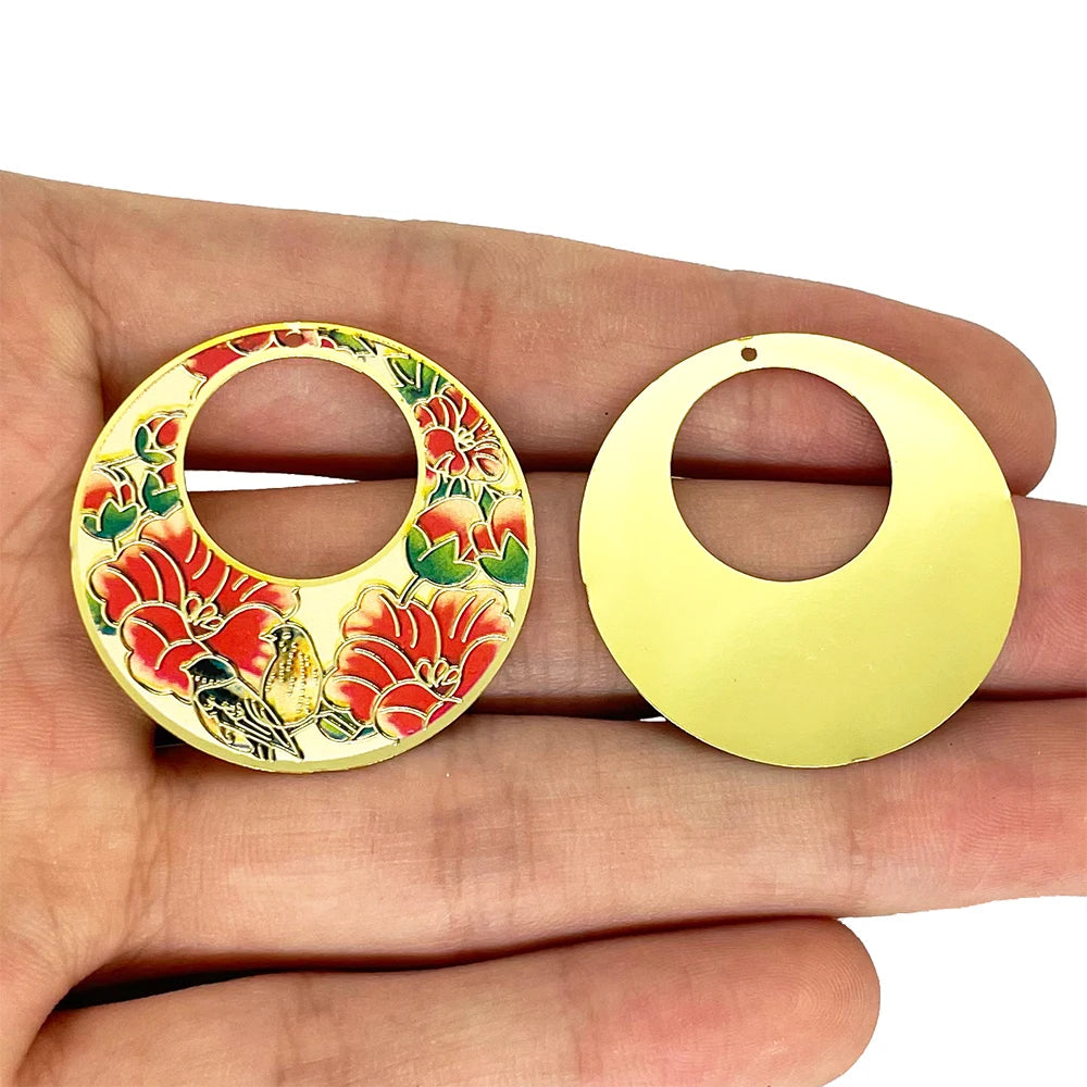 6pcs Colorful Flower Round Charms Painted Pendant for Jewellery Making