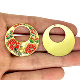 6pcs Colorful Flower Round Charms Painted Pendant for Jewellery Making