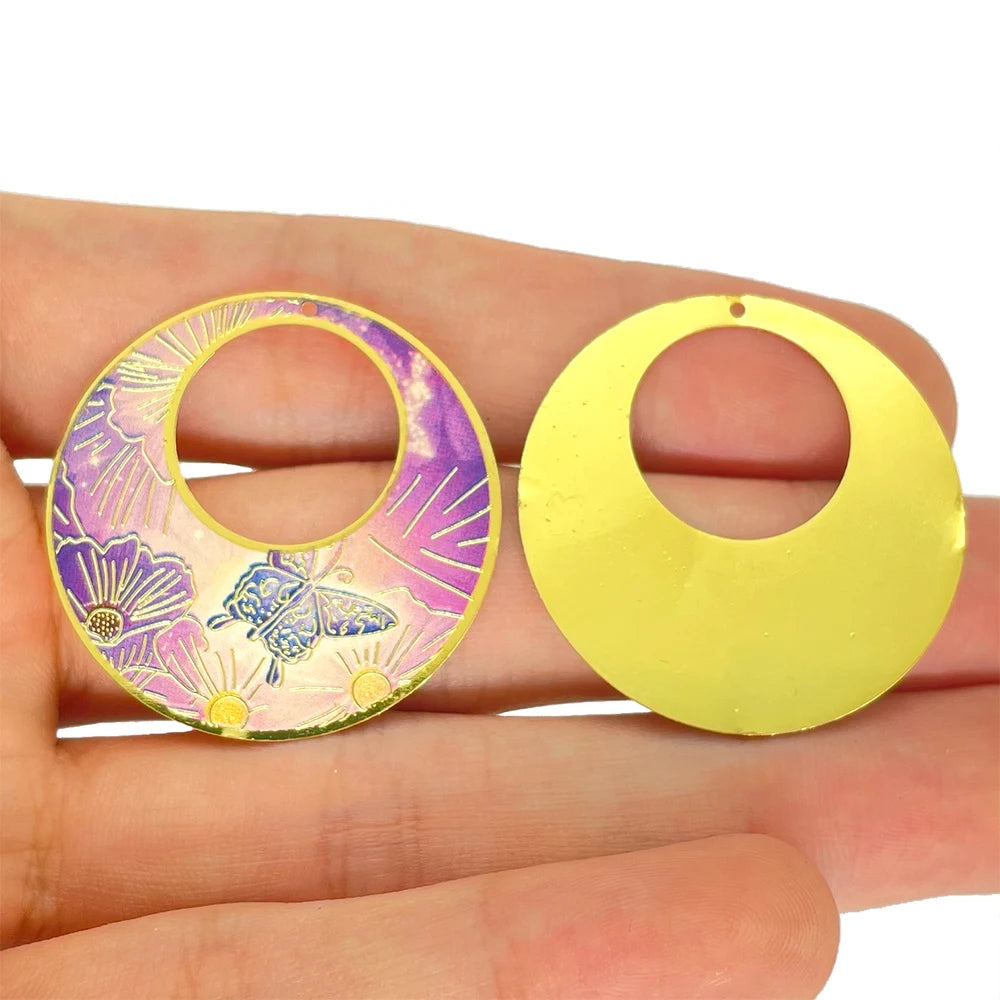6pcs Colorful Flower Round Charms Painted Pendant for Jewellery Making