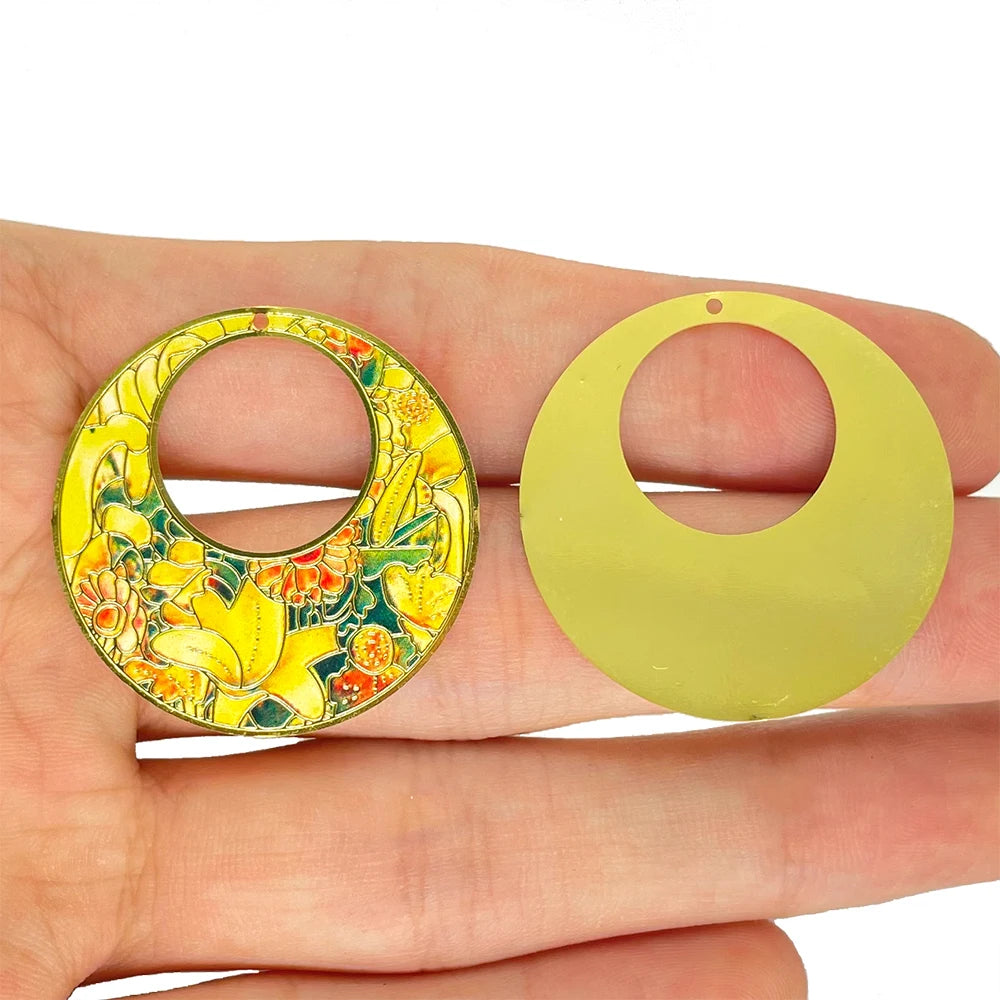 6pcs Colorful Flower Round Charms Painted Pendant for Jewellery Making