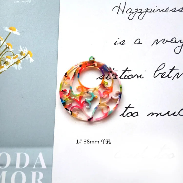 6pcs 38mm Acetate Slabs Charms Round Flower Pendants Earrings