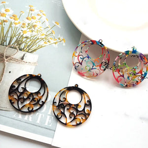 6pcs 38mm Acetate Slabs Charms Round Flower Pendants Earrings