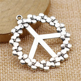 6pcs 38mm Peace Sign Flower Charm Pendants Antique Silver Plated
