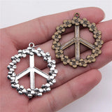 6pcs 38mm Peace Sign Flower Charm Pendants Antique Silver Plated