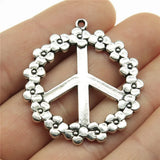 6pcs 38mm Peace Sign Flower Charm Pendants Antique Silver Plated