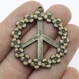 6pcs 38mm Peace Sign Flower Charm Pendants Antique Silver Plated
