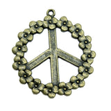 6pcs 38mm Peace Sign Flower Charm Pendants Antique Silver Plated