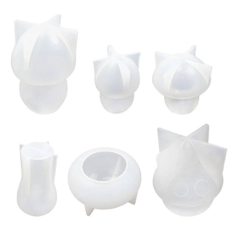 6pcs 3D Crystal Mushroom Silicone Mold for Epoxy Resin Crafts