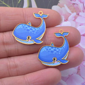 6pcs Brass Whale Charms Painted Pendant Earring Findings