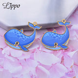 6pcs Brass Whale Charms Painted Pendant Earring Findings