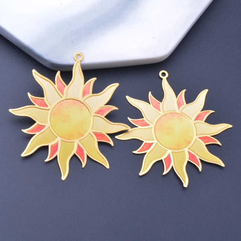 6pcs AD3347 Brass Plated Sun Charms Painted Pendant for Jewelry Earring