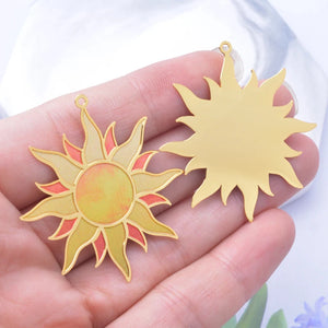 6pcs AD3347 Brass Plated Sun Charms Painted Pendant for Jewelry Earring