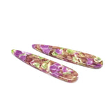 6pcs Acetate Purple Flowers Teardrop Charms, Geometric Pendant