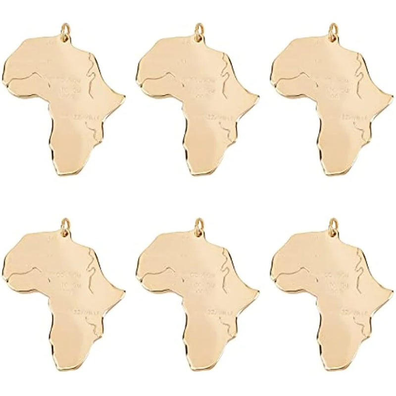 6pcs Africa Map Charm with Word Pendants Stainless Steel Charms