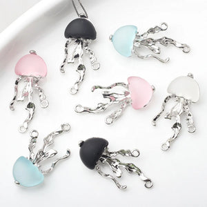 6pcs Alloy Inlay Resin Jellyfish Charm Pendant Earring Necklace DIY Accessories