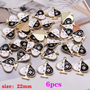 6pcs Micro-Inlay Heart Pendant Drop Poker Charms For Jewelry Making