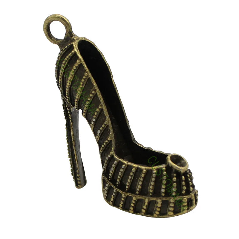 6pcs Antique Bronze 3D High Heel Shoe Charms Pendant