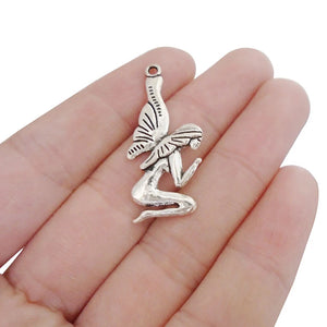 6pcs Antique Silver Goddess Butterfly Fairy Charms Pendant