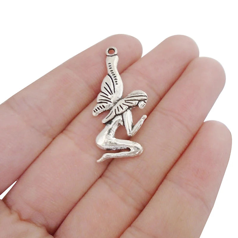 6pcs Antique Silver Goddess Butterfly Fairy Charms Pendant