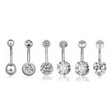6pcs Crystal Stainless Steel Rhinestone Navel Rings Set