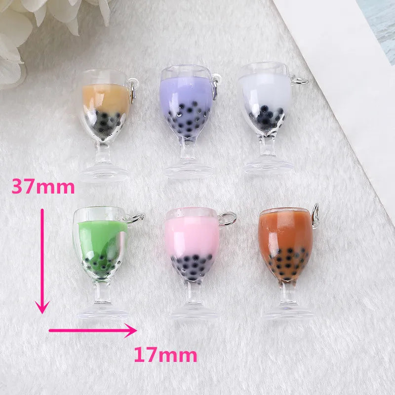 6pcs Multicolor 3D Wine Glass Charms Necklace Keychain Pendant DIY