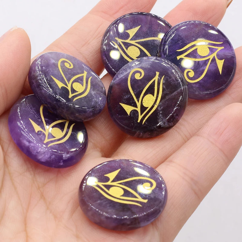 6pcs Round Amethyst Guardian God Reiki Healing Agate Gems