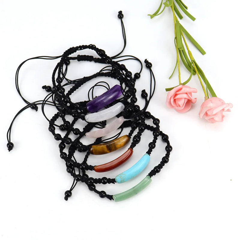6pcs Chakra Bridge Stone Bar Yoga Bracelet Crystal Beads Lace-up Bracelet
