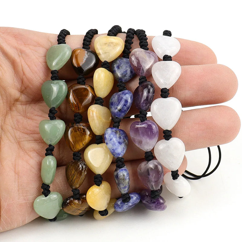6pcs Chakra Heart Stone Yoga Bracelet Crystal Beads Lace-up Strand Women Jewelry