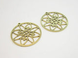 6pcs Brass Earring Charms, Round Flower Pendant, Laser Cut, Jewelry Supplies
