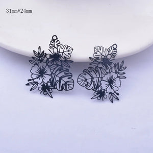 6pcs Brass Flower And Leaf Charms DIY Earring Pendant Jewelry Findings