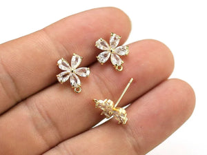 6pcs CZ Daisy Earring Studs, Dainty Earring Post, Cubic Zirconia