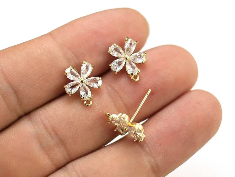 6pcs CZ Daisy Earring Studs, Dainty Earring Post, Cubic Zirconia