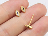 6pcs CZ Evil Eye Stud Earrings, Plated, Marquise Earring Post, GS075
