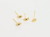 6pcs CZ Evil Eye Stud Earrings, Plated, Marquise Earring Post, GS075