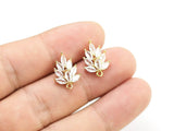 6pcs CZ Leaves Earring Studs, Real Plated, Leaf Stud Earrings