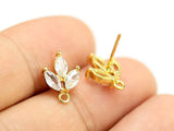 6pcs CZ Leaves Stud Earrings, Real Plated, Leaf Earrings post
