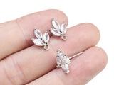 6pcs CZ Leaves Stud Earrings, Real Plated, Leaf Earrings post